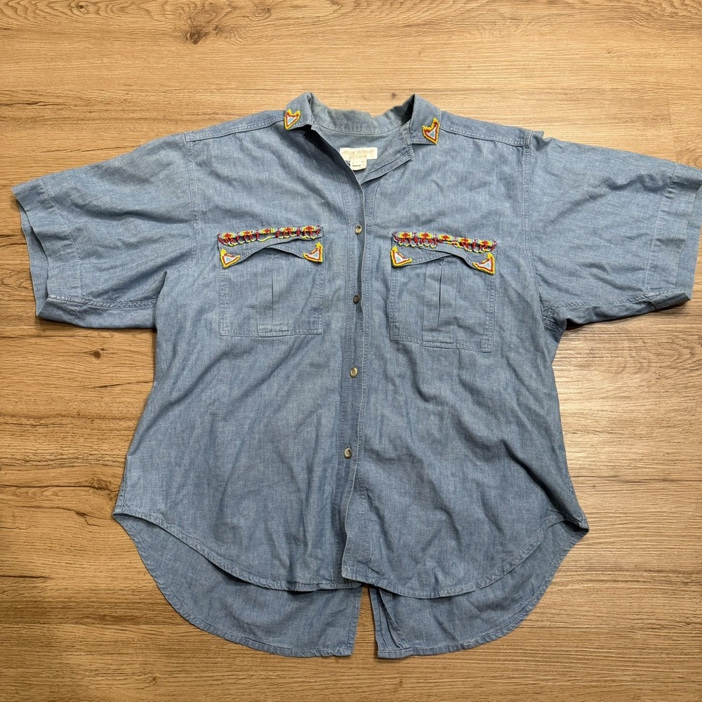Vintage John Henry Western Shirt L Beaded Southwestern Embroidered USA